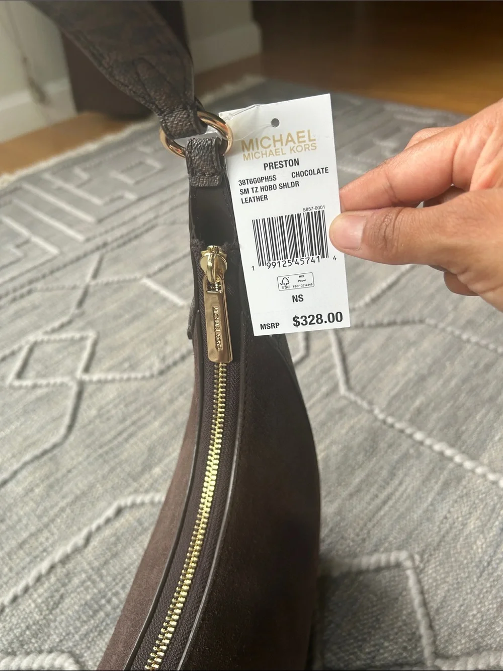 Michael Kors Preston Dark Chocolate Brown Suede & Leather Hobo Shoulder Bag- NWT